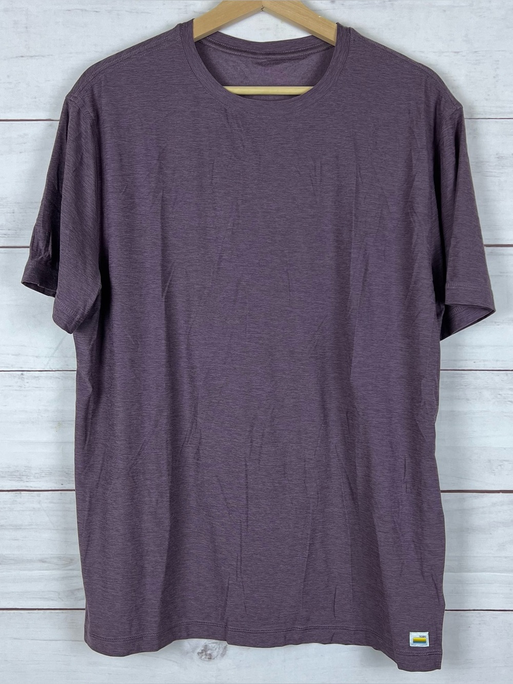 Vuori Strato Tech Tee Men Large Heathered Dusk Plum Performance T-Shirt V126